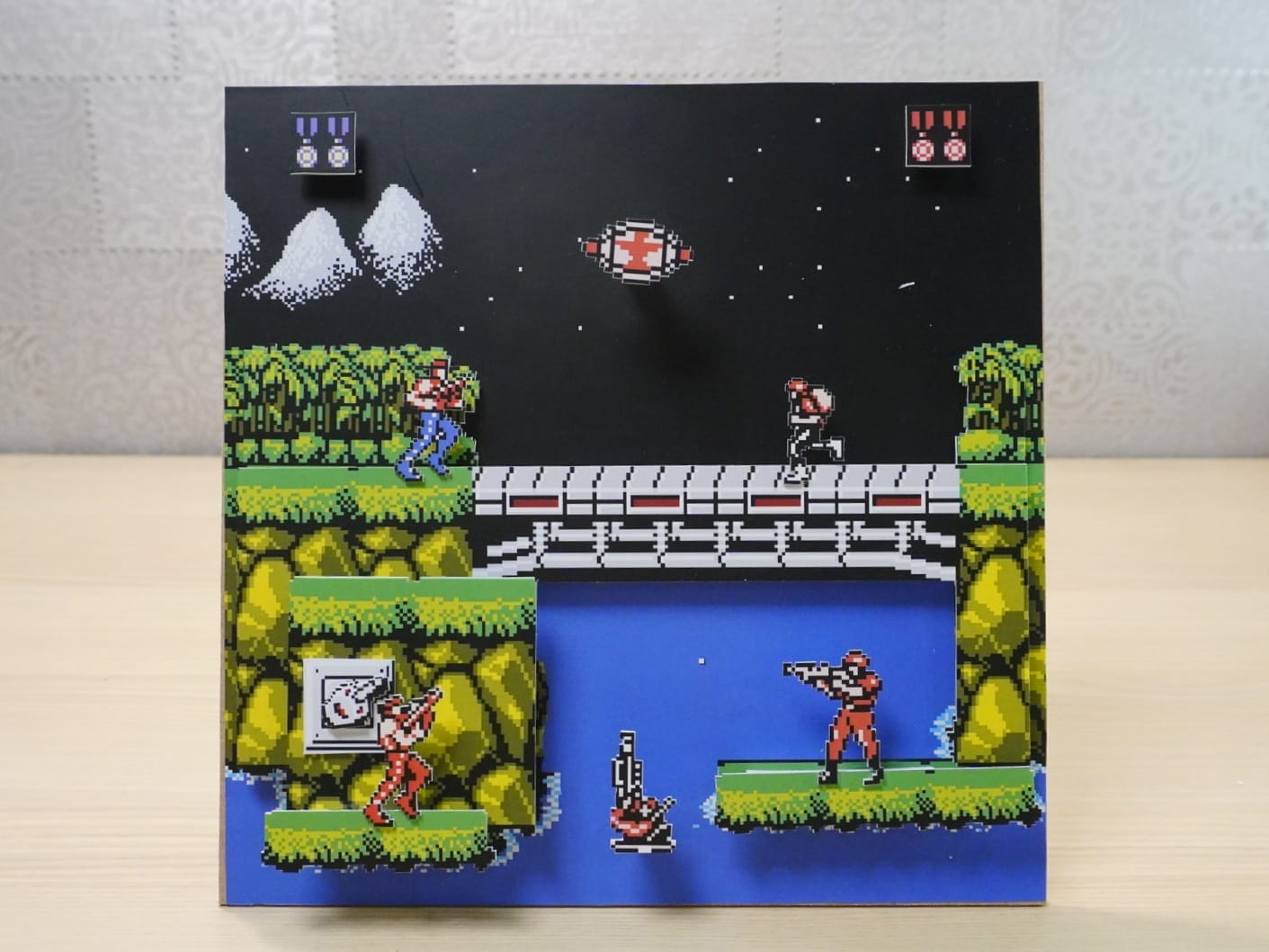 3D Retro Games Diorama Frame: Contra Jungle Scene (NES) - 20x20cm with MUSIC