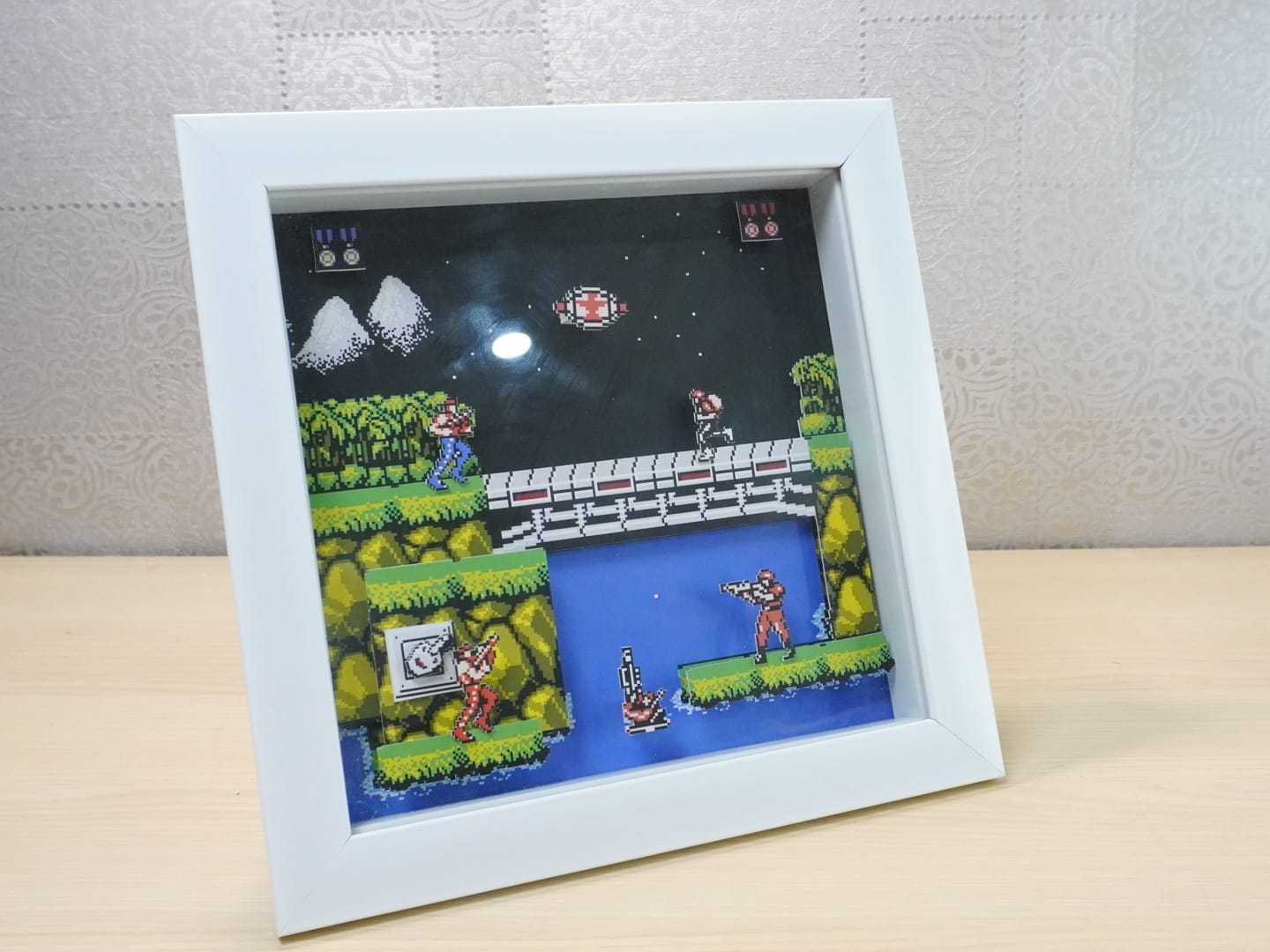 3D Retro Games Diorama Frame: Contra Jungle Scene (NES) - 20x20cm with MUSIC